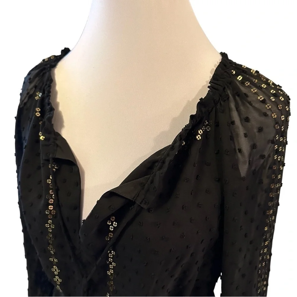 NWT Altuzarra Dress Black Swiss dot chiffon sequins long sleeves smocked Sz 4 - Picture 11 of 15